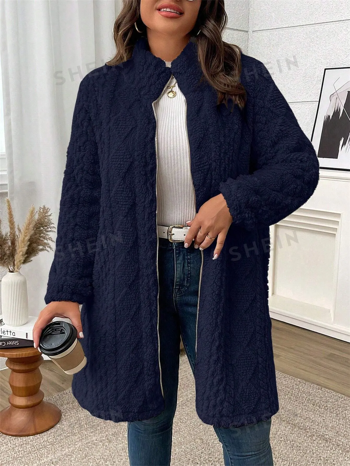 LUNE Plus Size Solid Color Zip Up Casual Lightweight Jacket