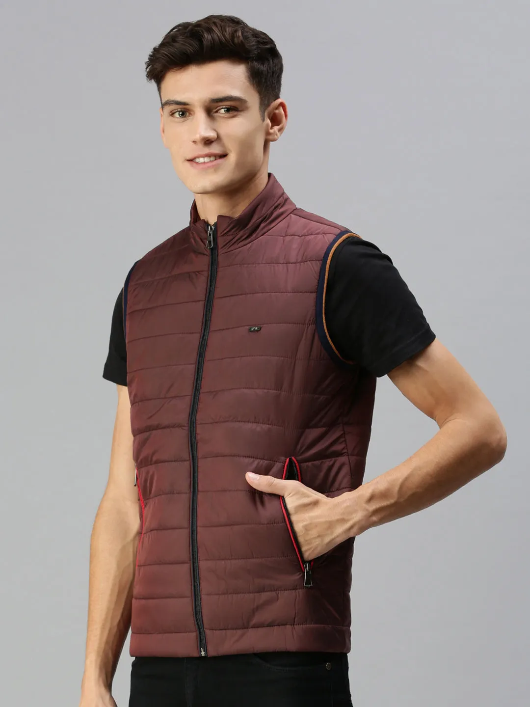 Men Maroon Lightweight Puffer Jacket
