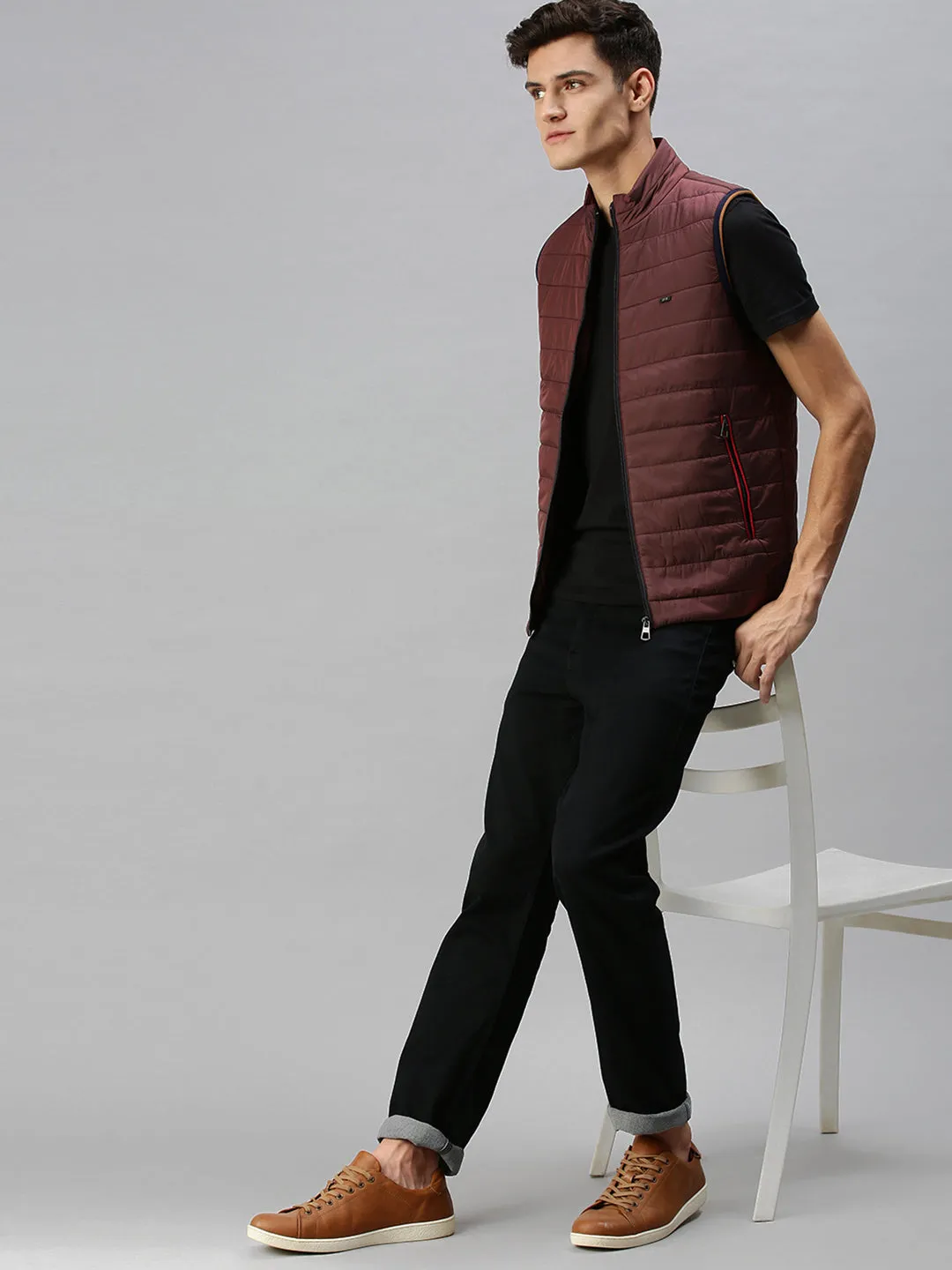 Men Maroon Lightweight Puffer Jacket