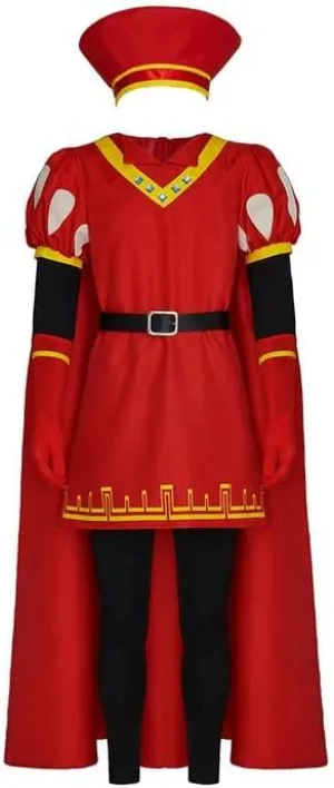 Mens Farquaad Costume Hat Outfits Red Cloak Robe Headwear Full Set Halloween Cosplay Fancy Dress Clothes