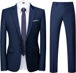 Mens Suits 2 Piece Slim Fit Tuxedo Suit for Men One Button Single Breasted Wedding Casual Business Blazer Jacket Pants Suit