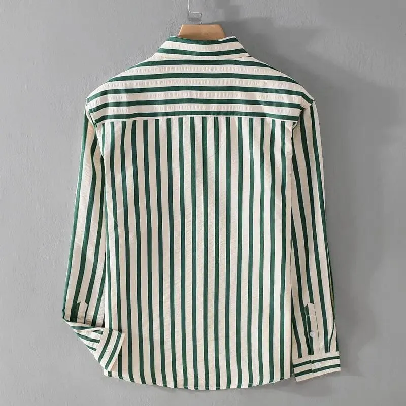 Men's Trendy Square Neck Button Long Sleeve Shirt with Stripe Pocket – Casual Elegance