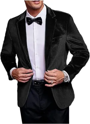 Mens Velvet Blazer Slim Fit Suit Velour Jacket One Button Blazer Solid Color Tuxedo Blazer Wedding Prom Dinner