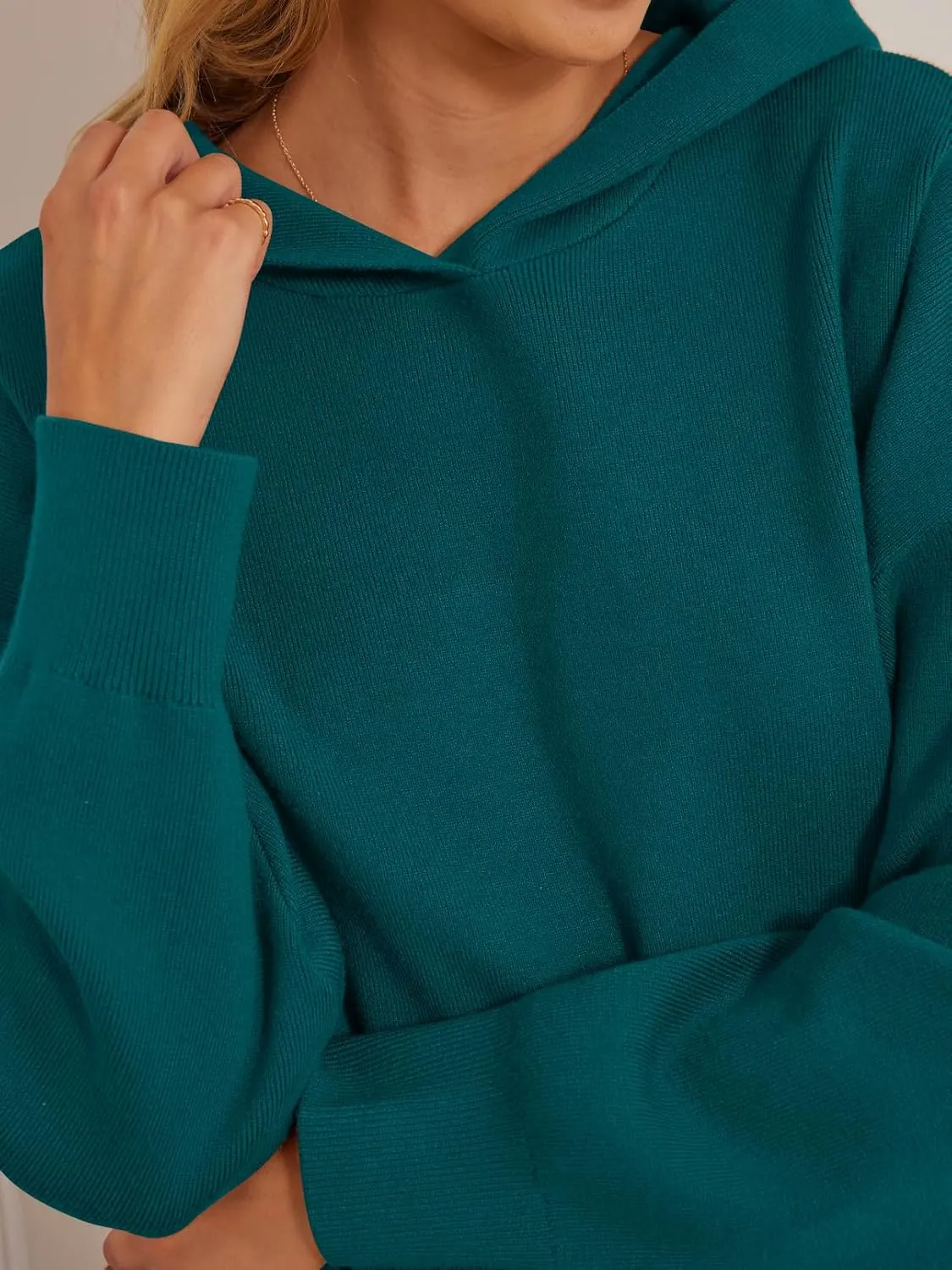 MEROKEETY Women's 2024 Fall Oversized Hoodie Long Sleeve Pullover Sweater Ribbed Knit Sweatshirt with Pockets