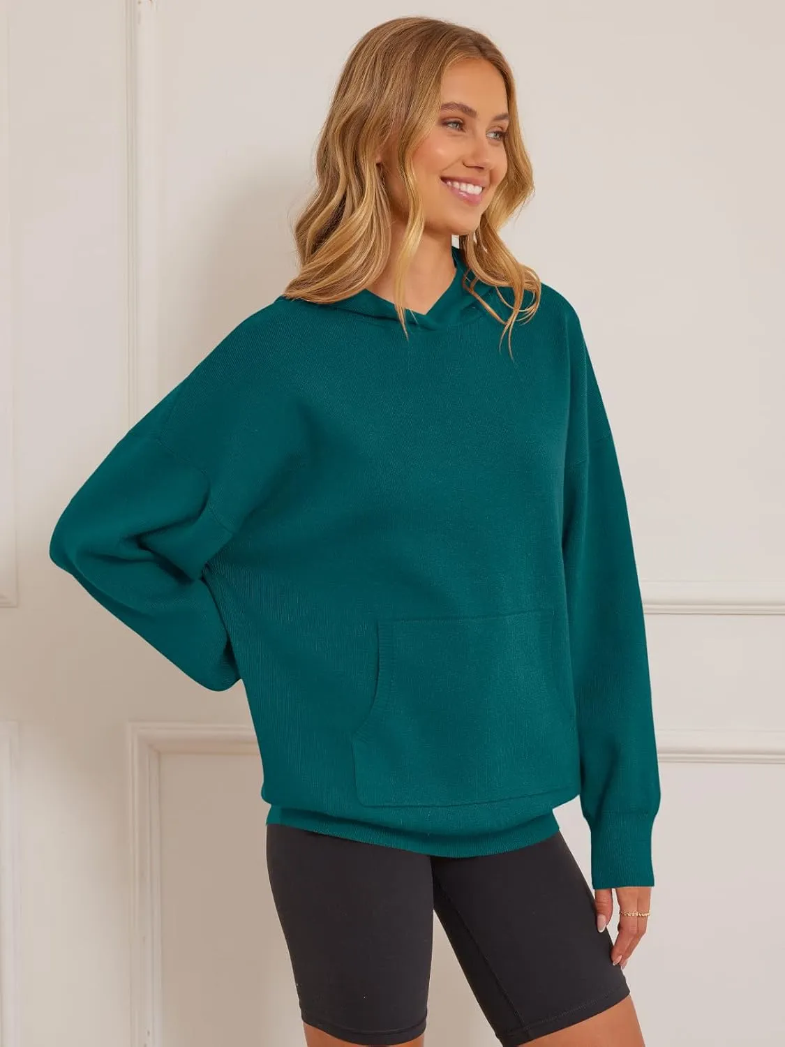MEROKEETY Women's 2024 Fall Oversized Hoodie Long Sleeve Pullover Sweater Ribbed Knit Sweatshirt with Pockets
