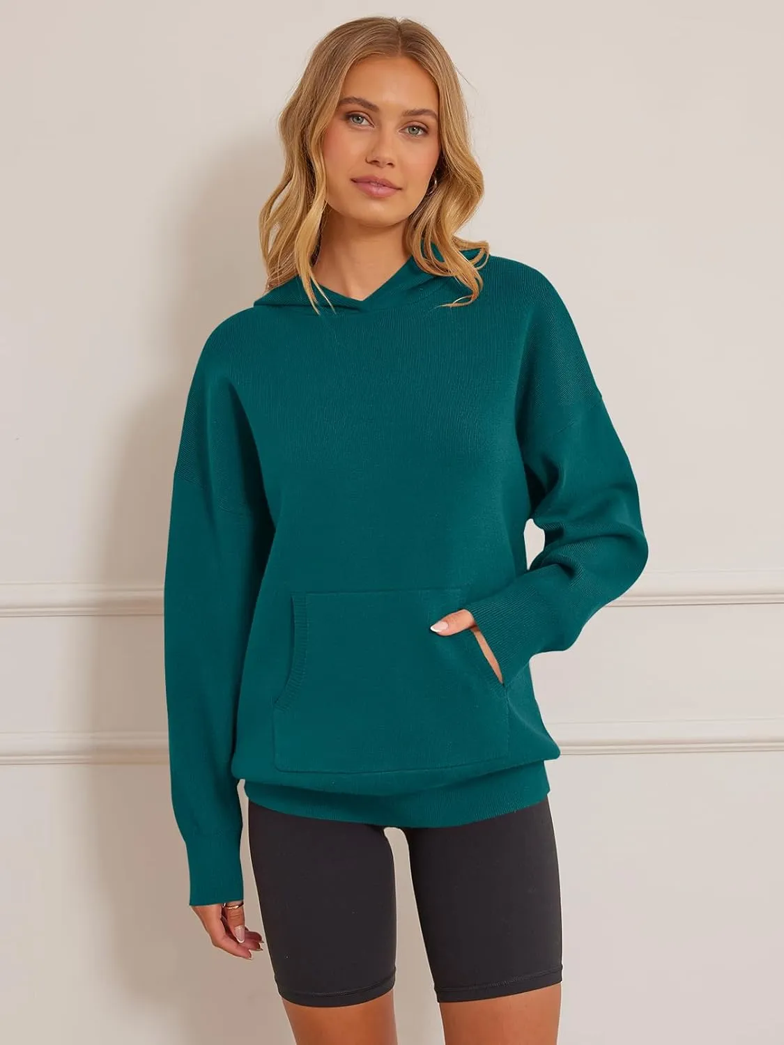 MEROKEETY Women's 2024 Fall Oversized Hoodie Long Sleeve Pullover Sweater Ribbed Knit Sweatshirt with Pockets