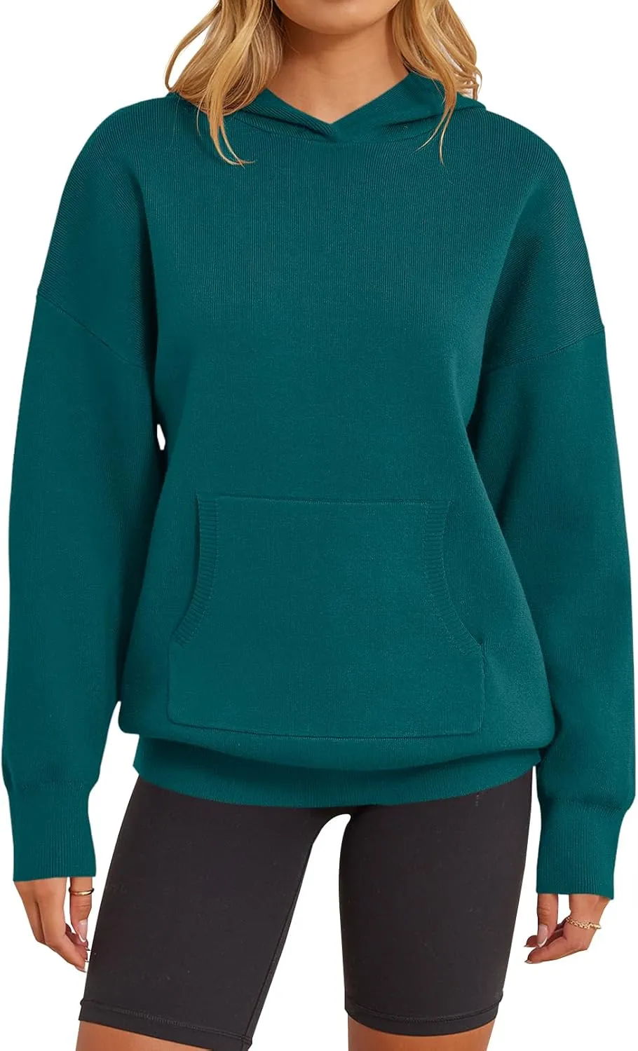 MEROKEETY Women's 2024 Fall Oversized Hoodie Long Sleeve Pullover Sweater Ribbed Knit Sweatshirt with Pockets