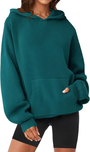 MEROKEETY Women's 2024 Fall Oversized Hoodie Long Sleeve Pullover Sweater Ribbed Knit Sweatshirt with Pockets