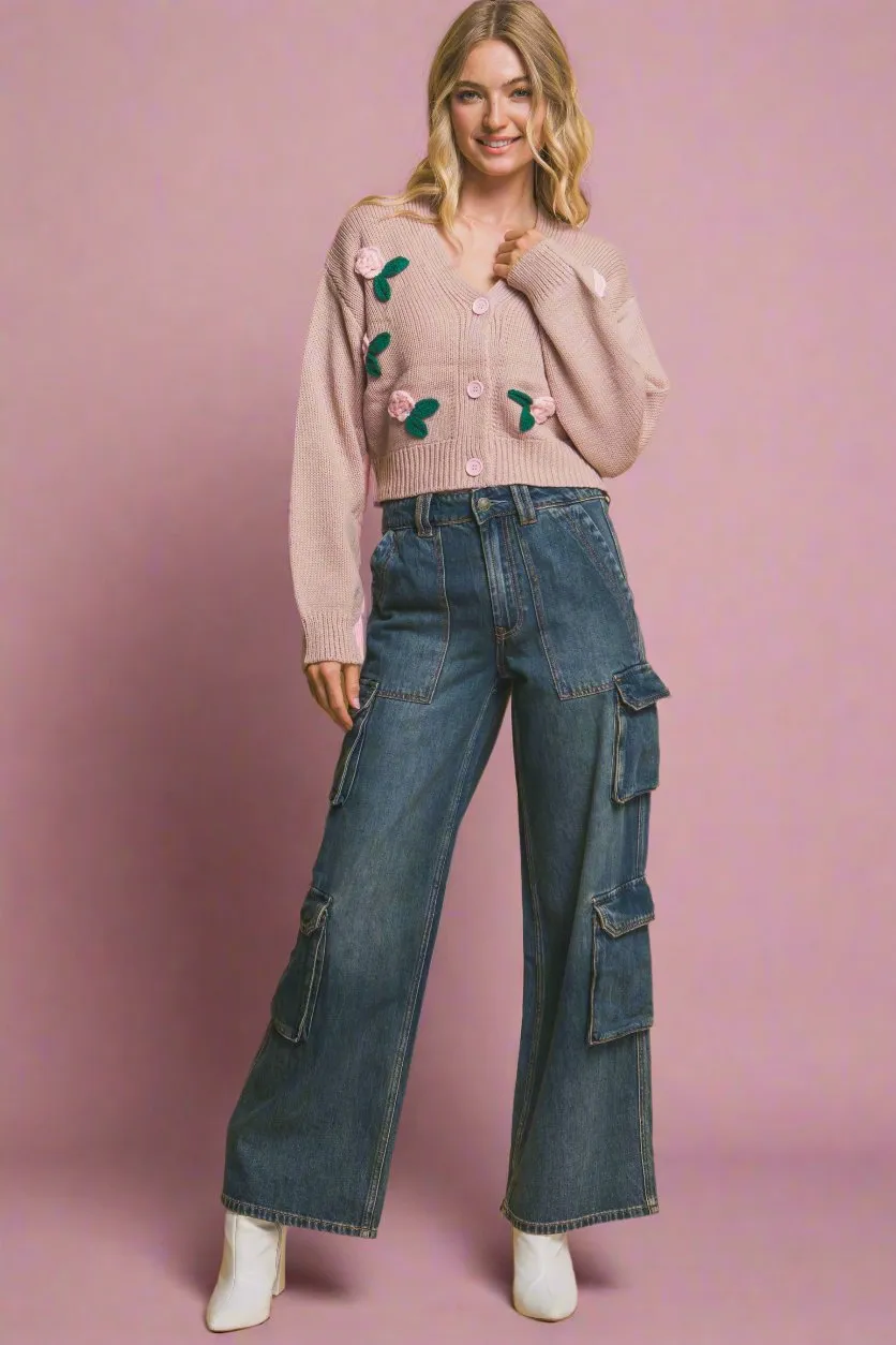 Mid cropped flower cardigan