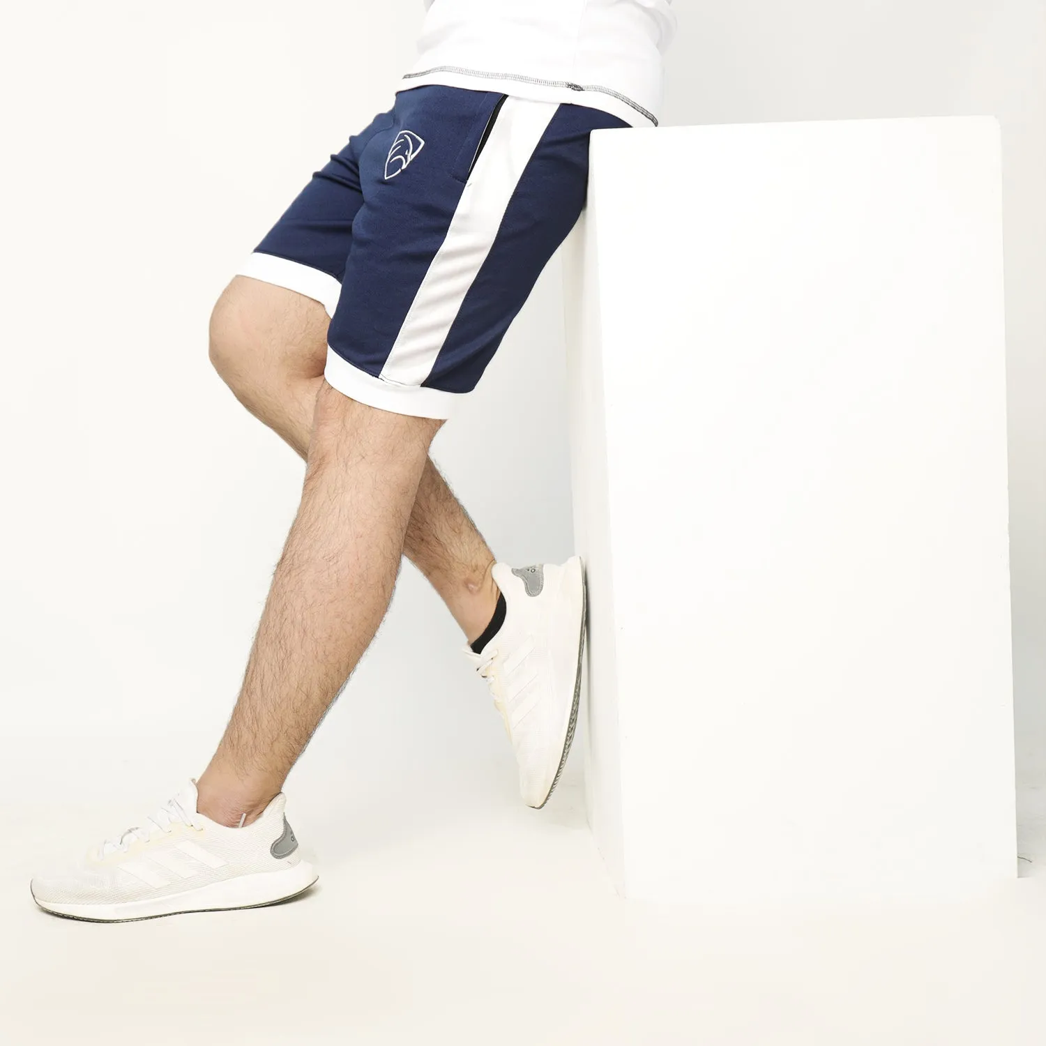 Navy Interlock Shorts With White Side And Bottom Panels