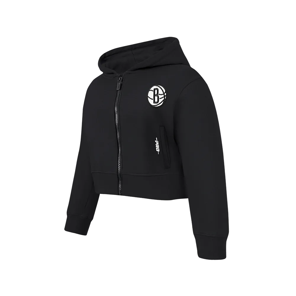 NBA BROOKLYN NETS CLASSIC BIG GIRLS FLEECE FULL ZIP HOODIE (BLACK)