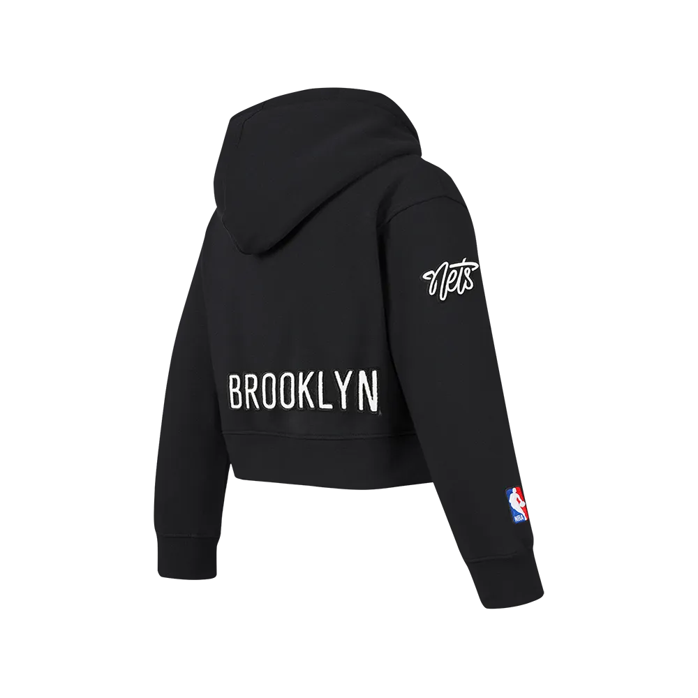 NBA BROOKLYN NETS CLASSIC BIG GIRLS FLEECE FULL ZIP HOODIE (BLACK)