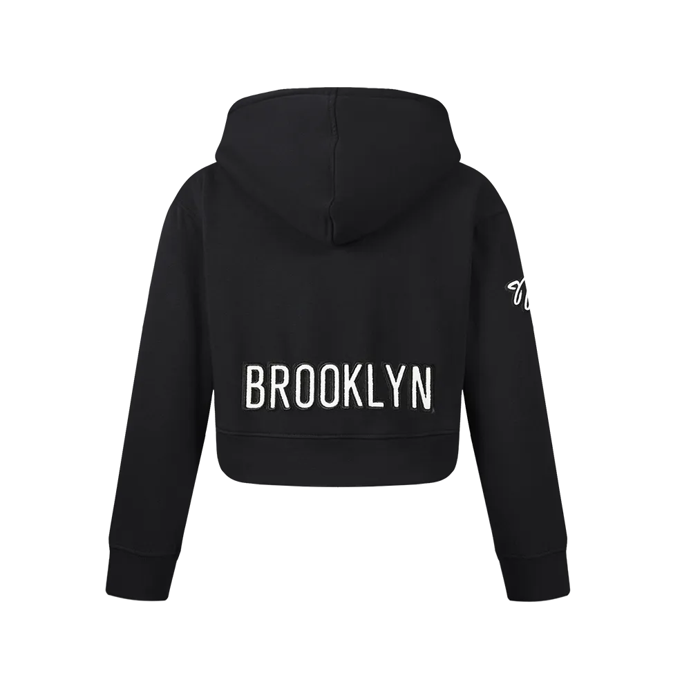 NBA BROOKLYN NETS CLASSIC BIG GIRLS FLEECE FULL ZIP HOODIE (BLACK)