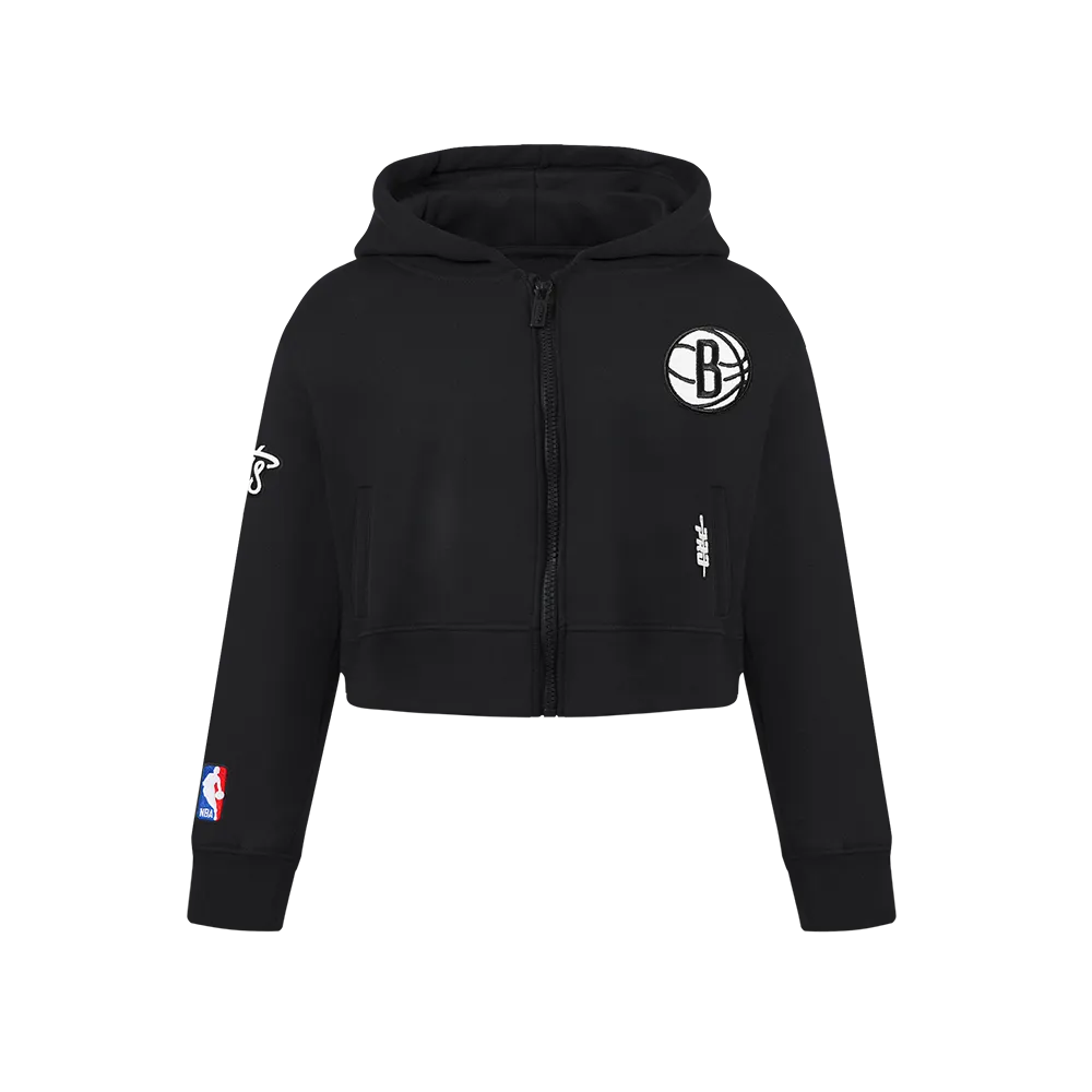 NBA BROOKLYN NETS CLASSIC BIG GIRLS FLEECE FULL ZIP HOODIE (BLACK)