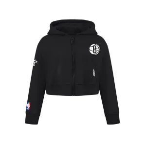 NBA BROOKLYN NETS CLASSIC BIG GIRLS FLEECE FULL ZIP HOODIE (BLACK)