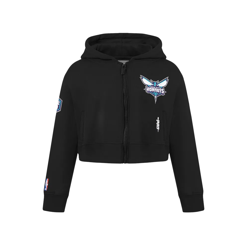 NBA CHARLOTTE HORNETS CLASSIC BIG GIRLS FLEECE FULL ZIP HOODIE (BLACK)