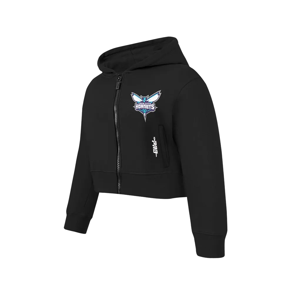 NBA CHARLOTTE HORNETS CLASSIC BIG GIRLS FLEECE FULL ZIP HOODIE (BLACK)