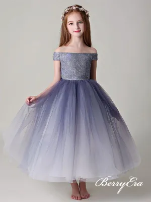 Off Shoulder Chic Gradient Tulle Flower Girl Dresses