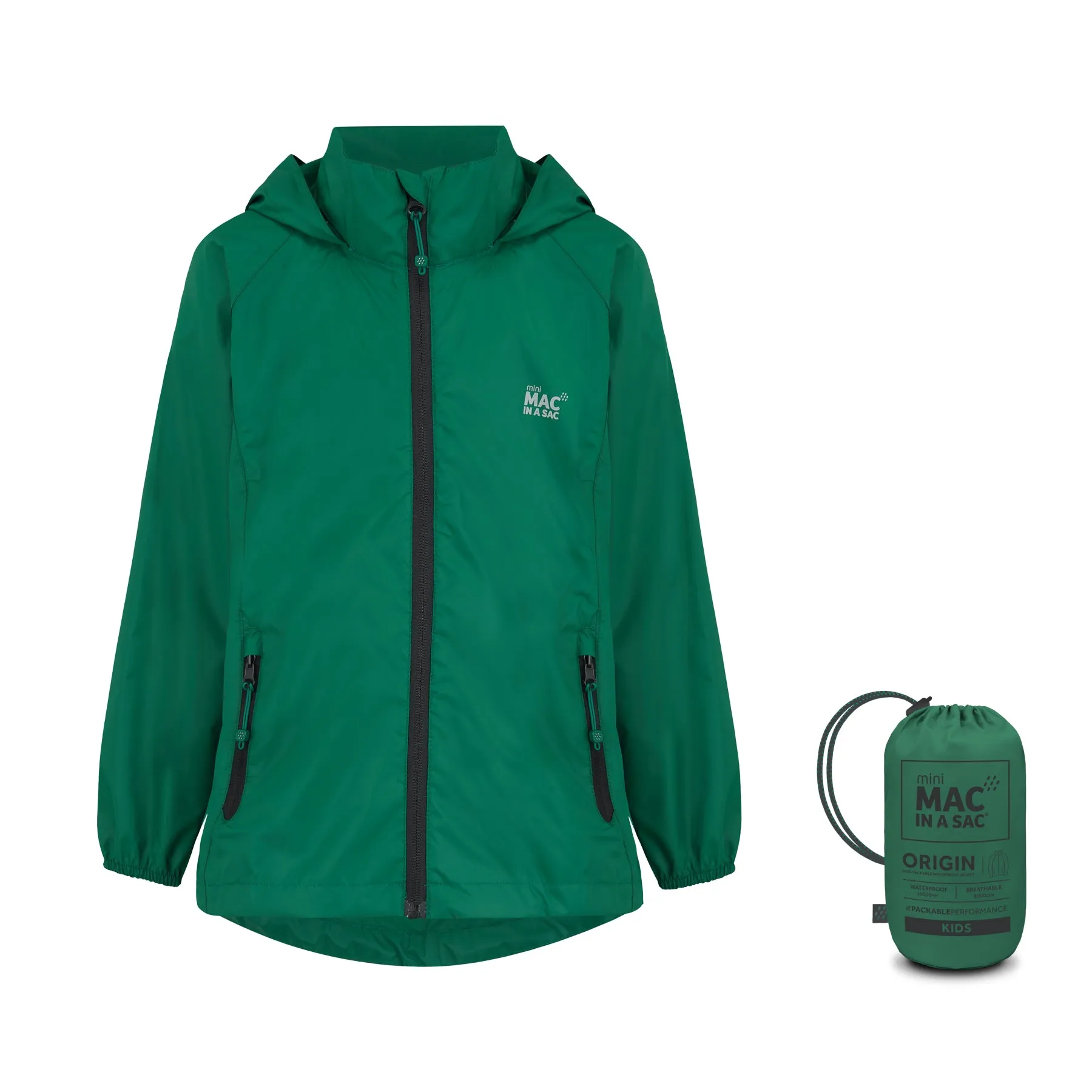Origin Mini Packable Waterproof Kids Jacket - Bottle Green