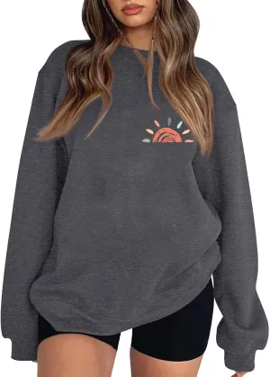 Oversized Sweatshirt for Women Casual Long Sleeve Crew Neck Sweater Fashion Drop Shoulder Pullover Cute Print Shirts