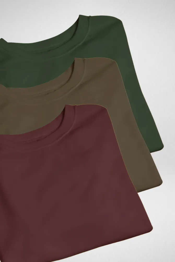 Pack Of 3 Oversized T-Shirts Olive Green Maroon and Bottle green for Women