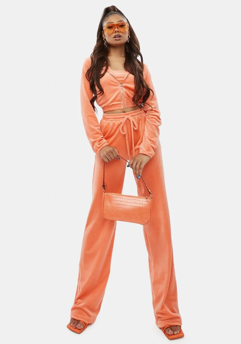 Peach Chill Times Velour Lounge Set