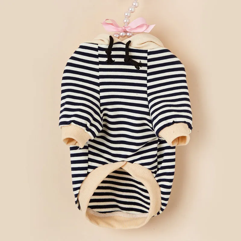 Pet clothes French Bulldog winter warm pet coat stripe Hoodie dog