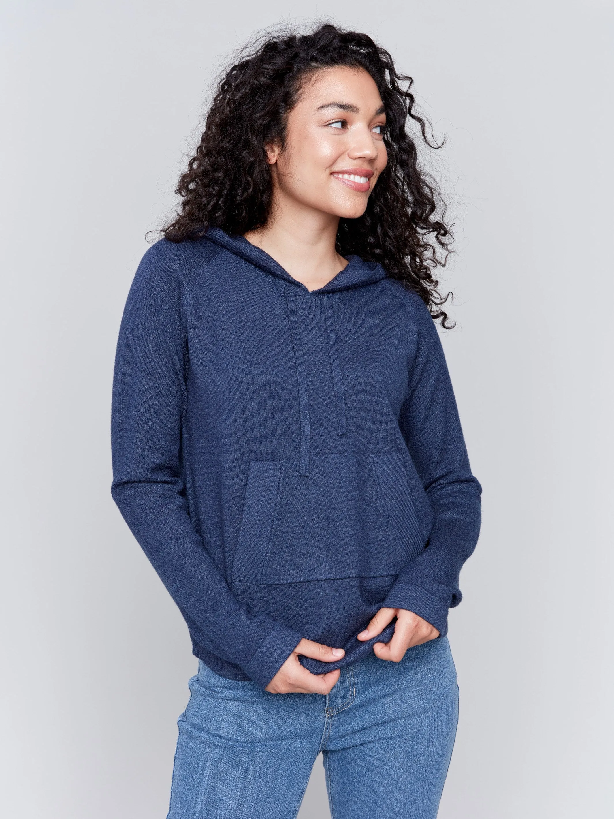 Plush Knit Hoodie Sweater - Denim - H-Denim