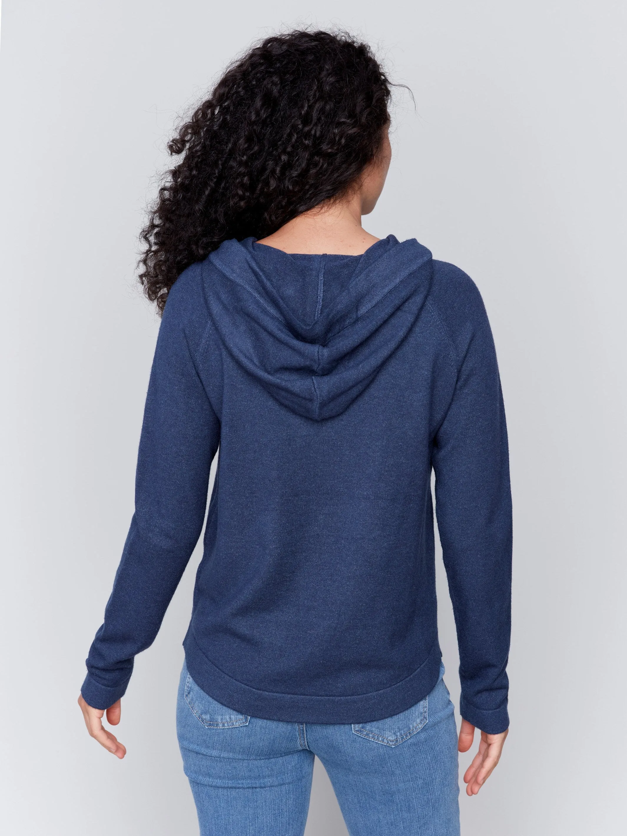 Plush Knit Hoodie Sweater - Denim - H-Denim