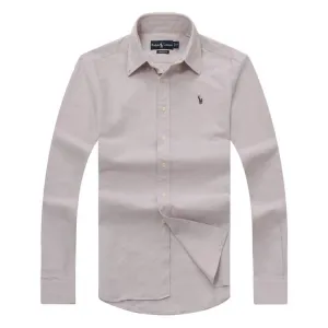 PRL Logo embroidered Brown Button Down Long Sleeve Shirt