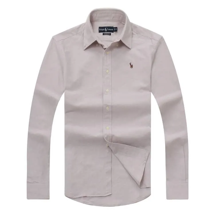 PRL Logo embroidered Brown Button Down Long Sleeve Shirt