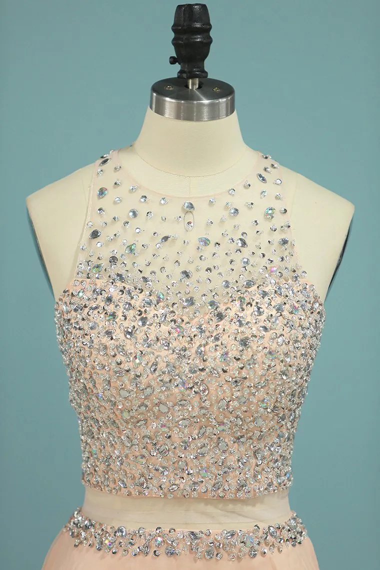Prom Dresses Scoop Beaded Bodice Chiffon Sweep Train