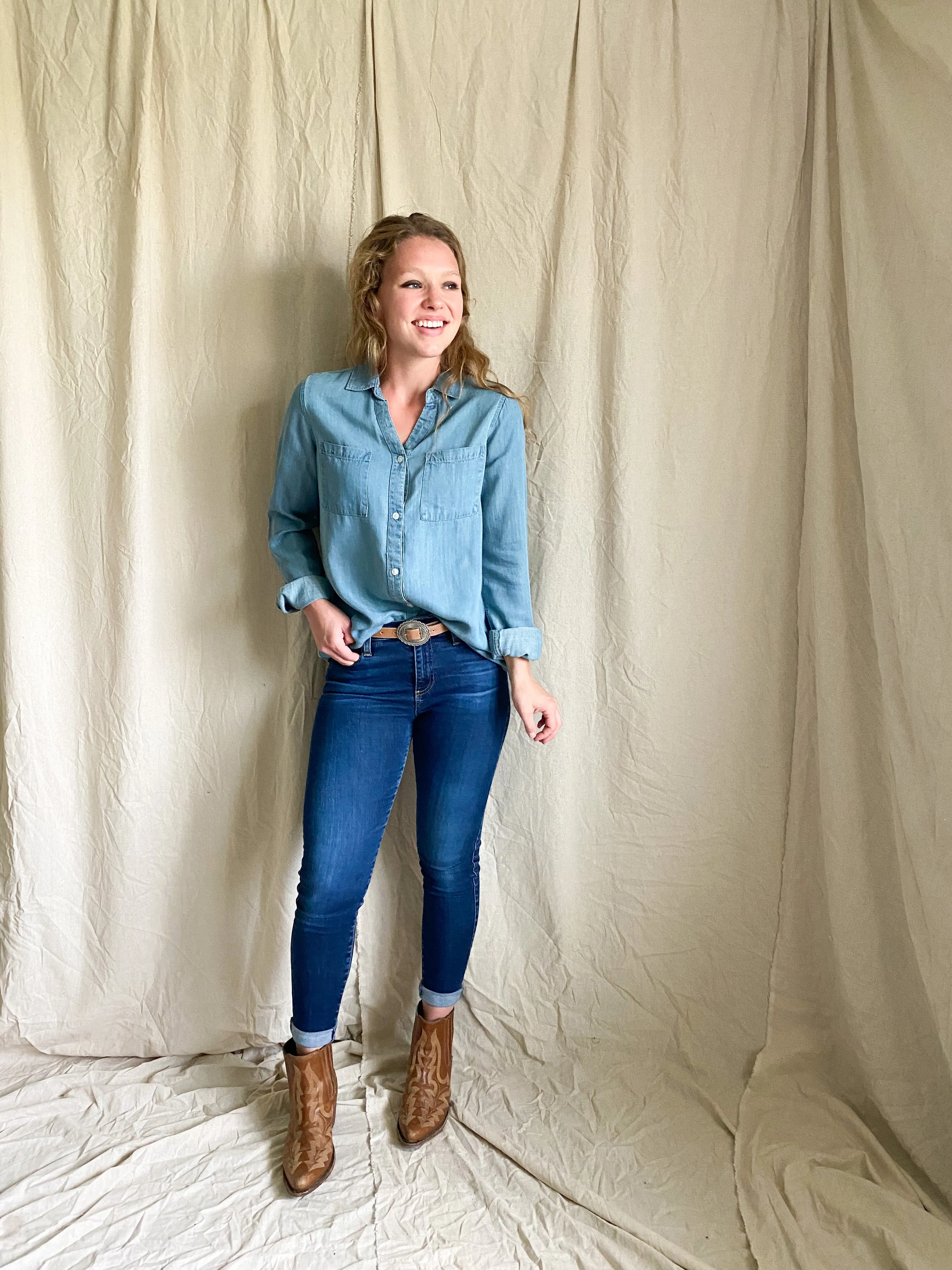 [RESTOCKED] Colette denim button up