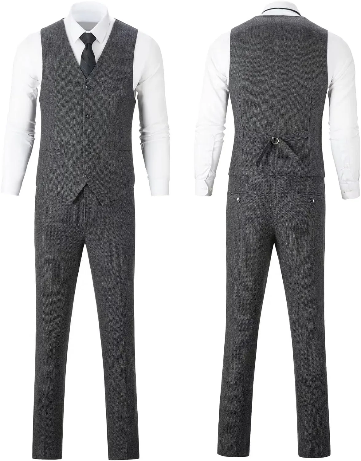 Retro 3 Piece Suit Tweed Herringbone Men's Suits Slim Fit Groom Tuxedos Set Prom Brown Grey Jacket Blazer Vest Pants