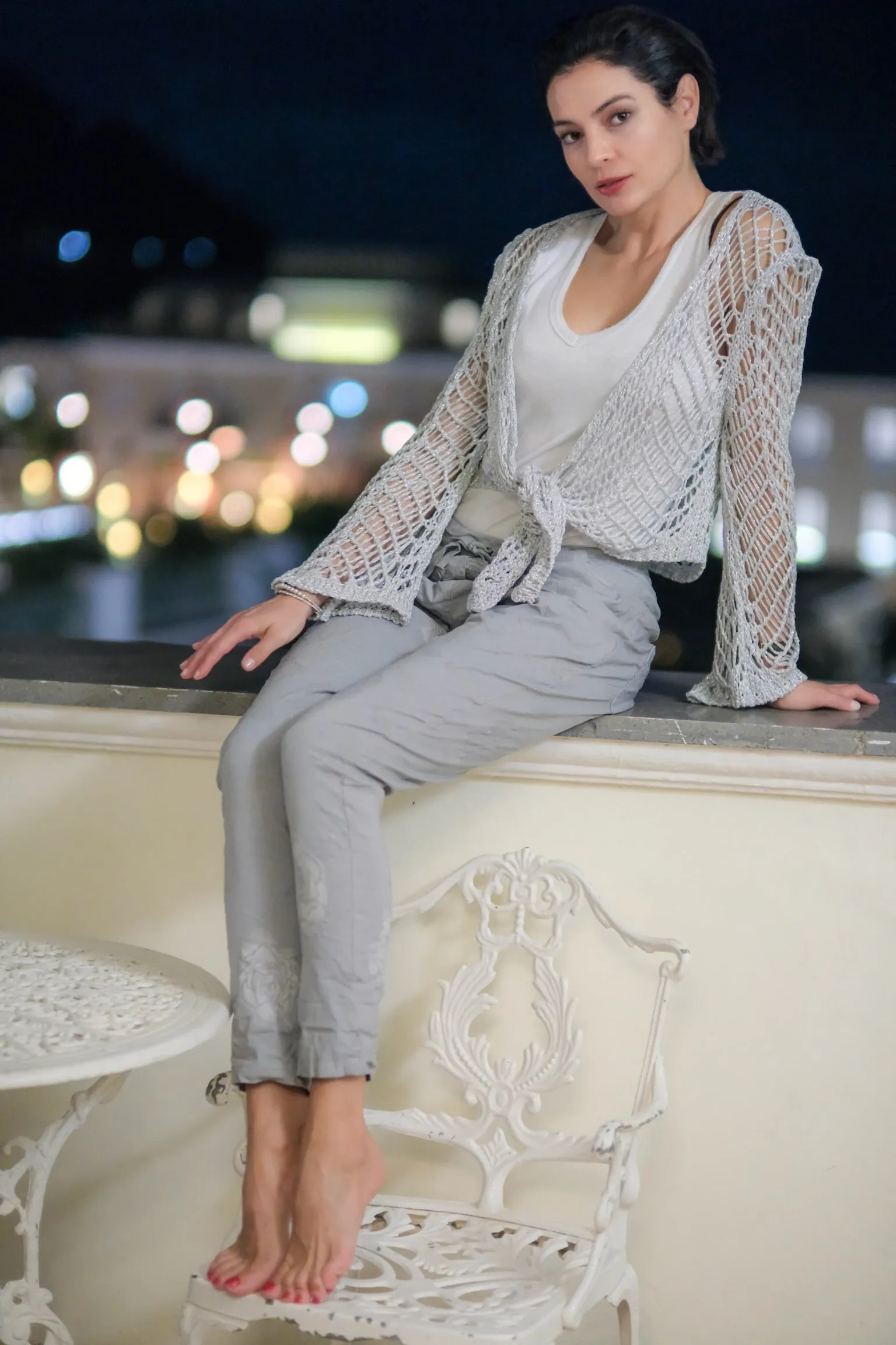 Rose Foil Stretch Pants