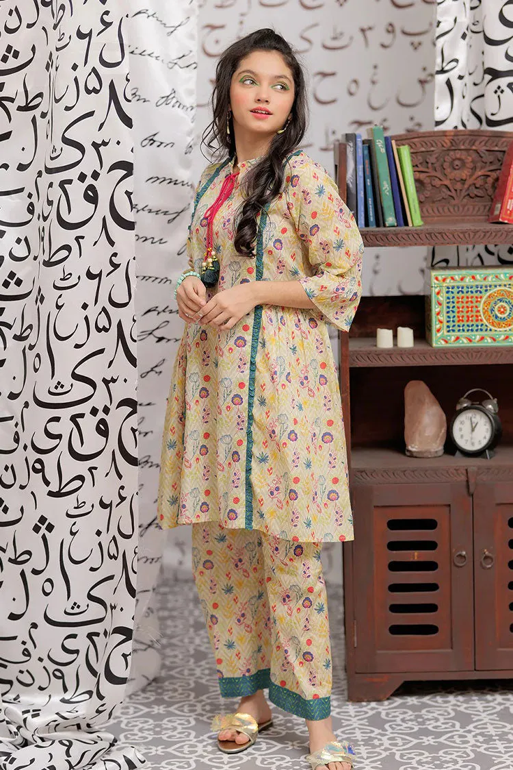 Senorita - GAC-02181 | FAWN & MULTICOLOR | CASUAL 2 PIECE SUIT | COTTON LAWN PRINT