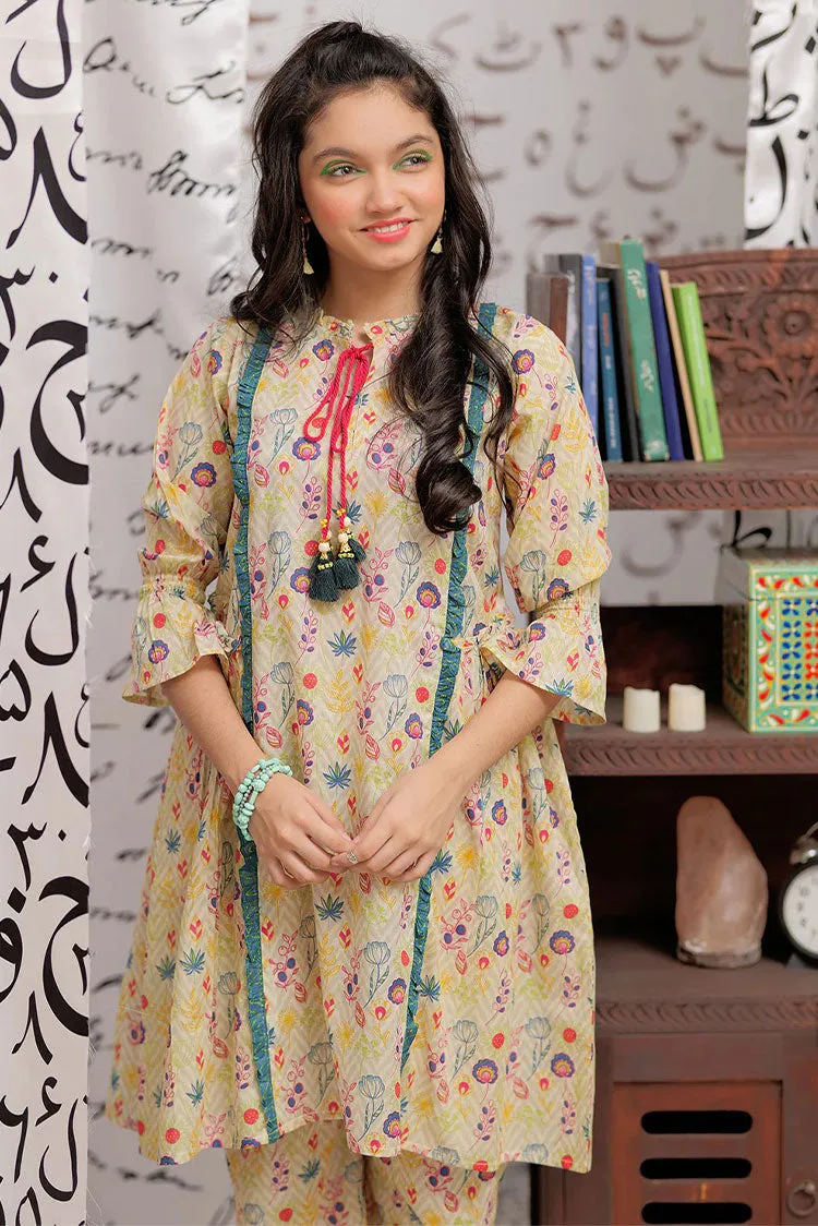 Senorita - GAC-02181 | FAWN & MULTICOLOR | CASUAL 2 PIECE SUIT | COTTON LAWN PRINT