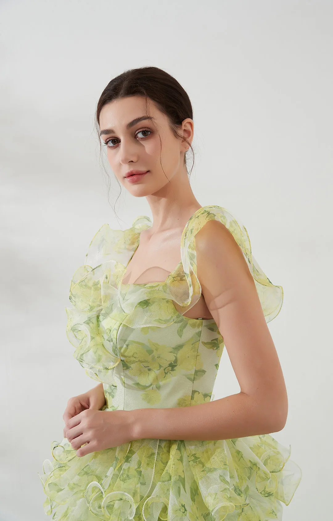 Sheath Sleeveless Printed Irregular Puffy Hem Dresses