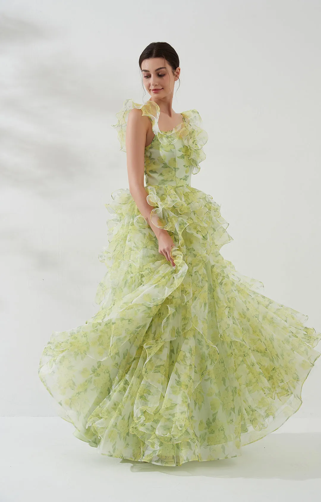 Sheath Sleeveless Printed Irregular Puffy Hem Dresses