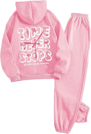 SOLY HUX Women's 2 Piece Outfits Letter Graphic Drawstring Long Sleeve Hoodies Sweatshirt and Sweatpants Set
