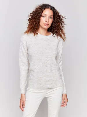 Space Dye Knit Sweater With Drop Shoulders - Ecru