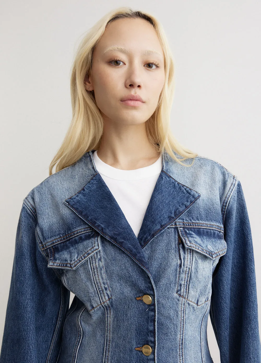 Sparkle Logo Denim Fitted Blazer