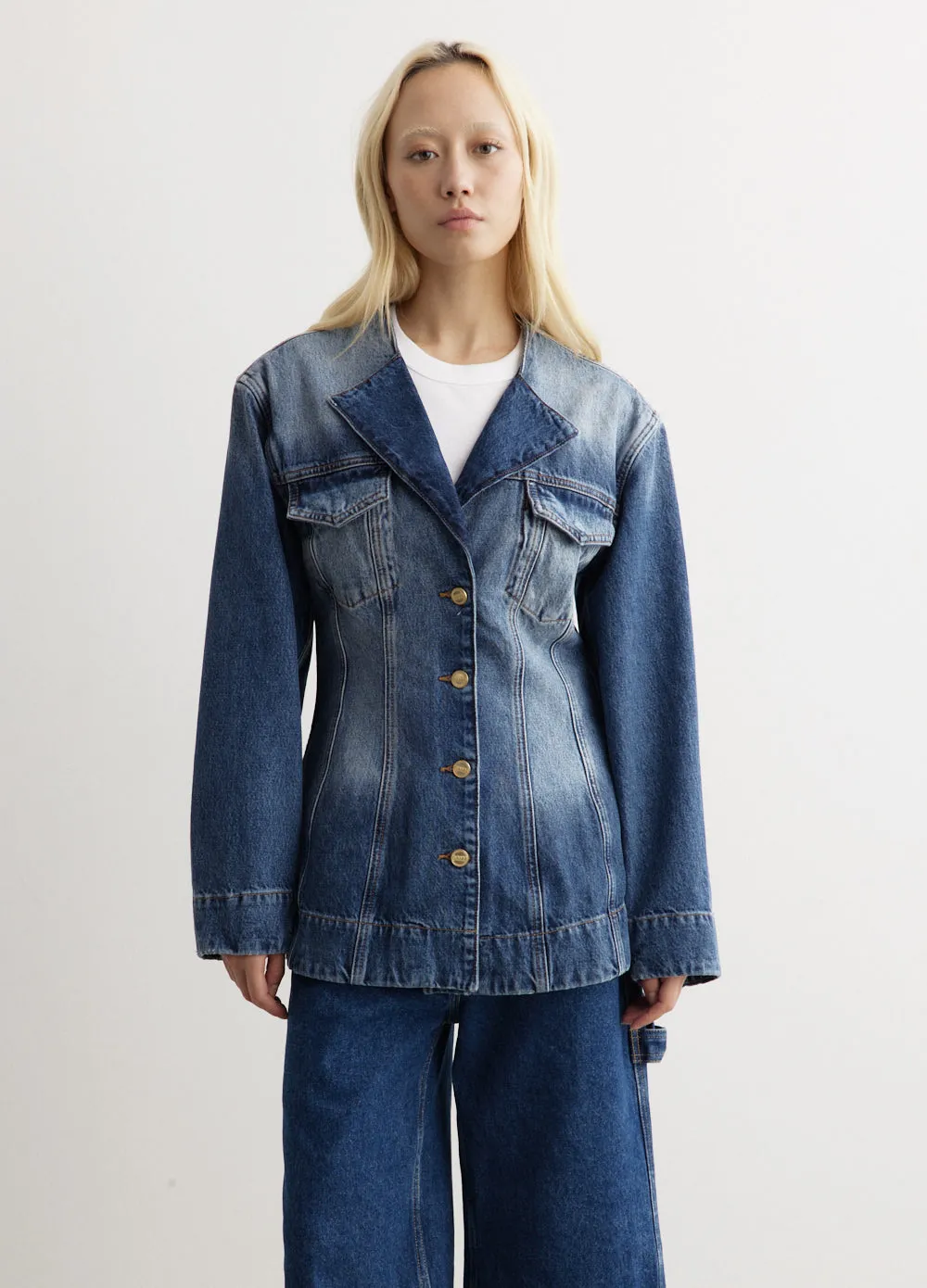 Sparkle Logo Denim Fitted Blazer
