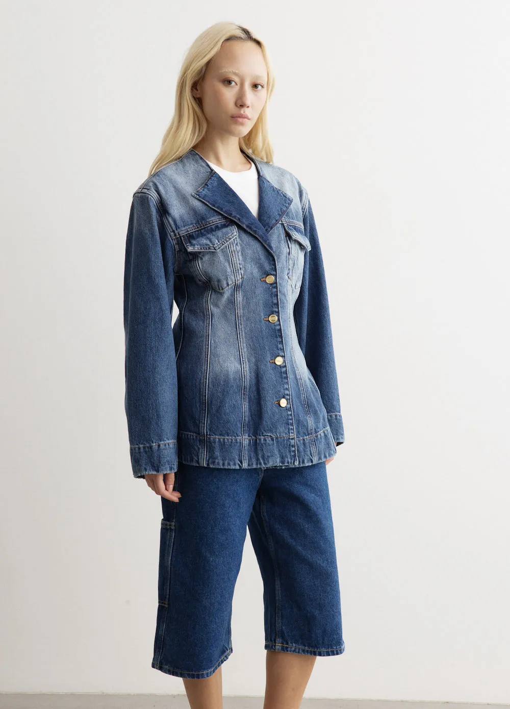 Sparkle Logo Denim Fitted Blazer