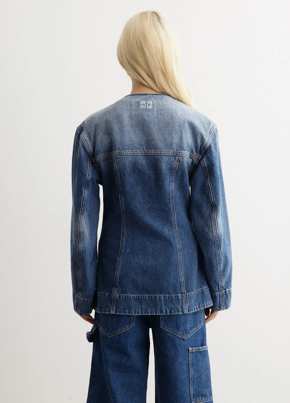 Sparkle Logo Denim Fitted Blazer