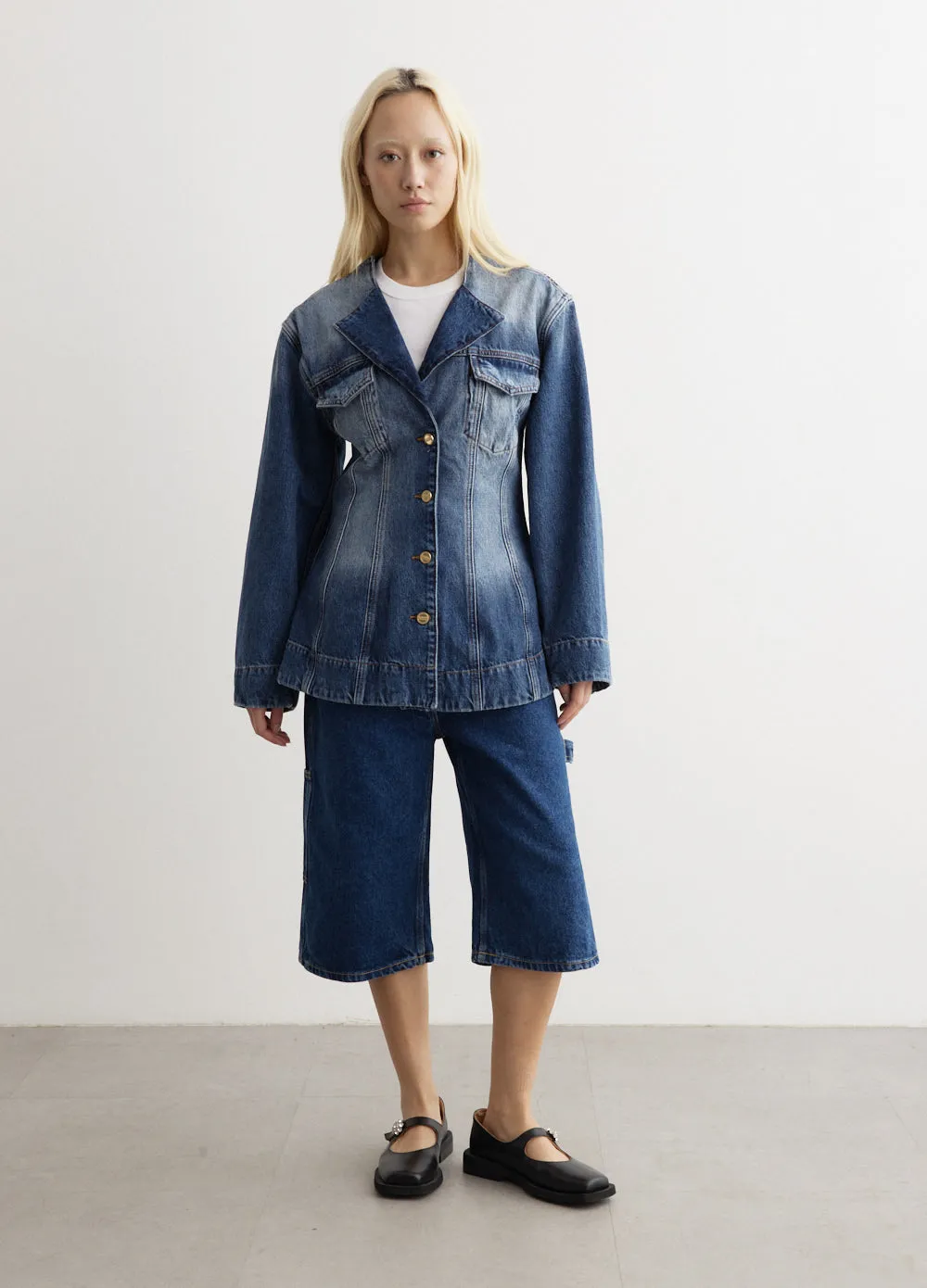 Sparkle Logo Denim Fitted Blazer