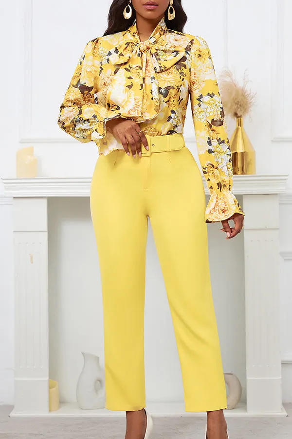 Stylish Botanical Print Blouse & Pants Set
