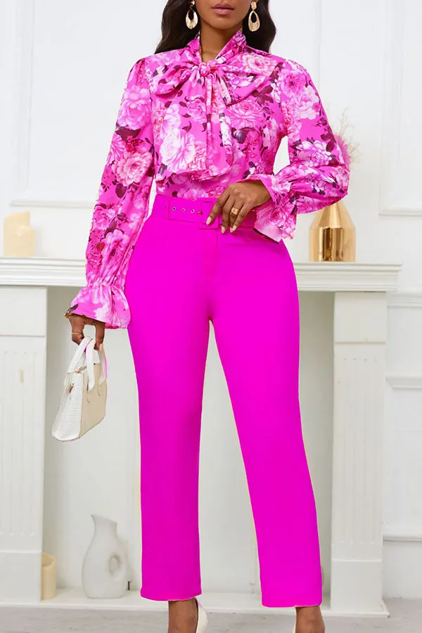 Stylish Botanical Print Blouse & Pants Set
