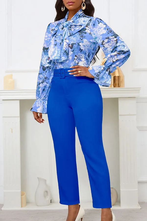 Stylish Botanical Print Blouse & Pants Set
