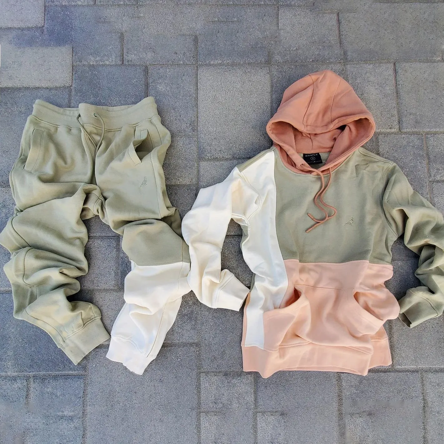 Stylish color block casual hoodie set